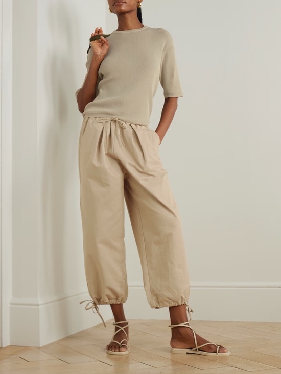 Deiji Studios Pants - DEIJI STUDIOS Beige Tie Detailed Slub Bottom Pants